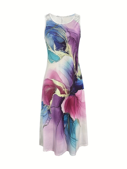 Summer Beach Vacation Marble Patterned Fashionable Vest Dress
