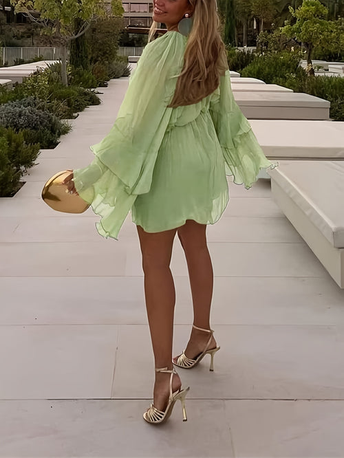 Local Elegant Chic Women's Spring Summer Chiffon Casual Vacation Layered Ruffle Loose Dress