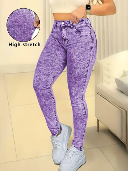 Ladies' Fashionable Washed Light Blue Tight Elastic Slim Fit Lifting Buttocks Casual And Simple Small Leg Jeans