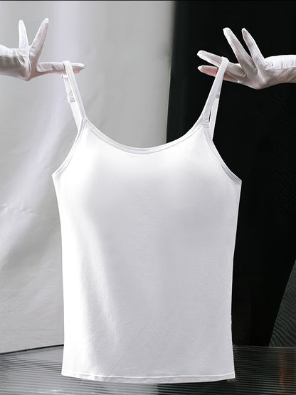 3pcs Pack Women'S Camisole Tank Tops with Built-In Bra, Seamless Design, Adjustable Straps, Layering Basics, Suitable for Spring, Autumn & Summer Outerwear Solid Colors, Layering And Outerwear