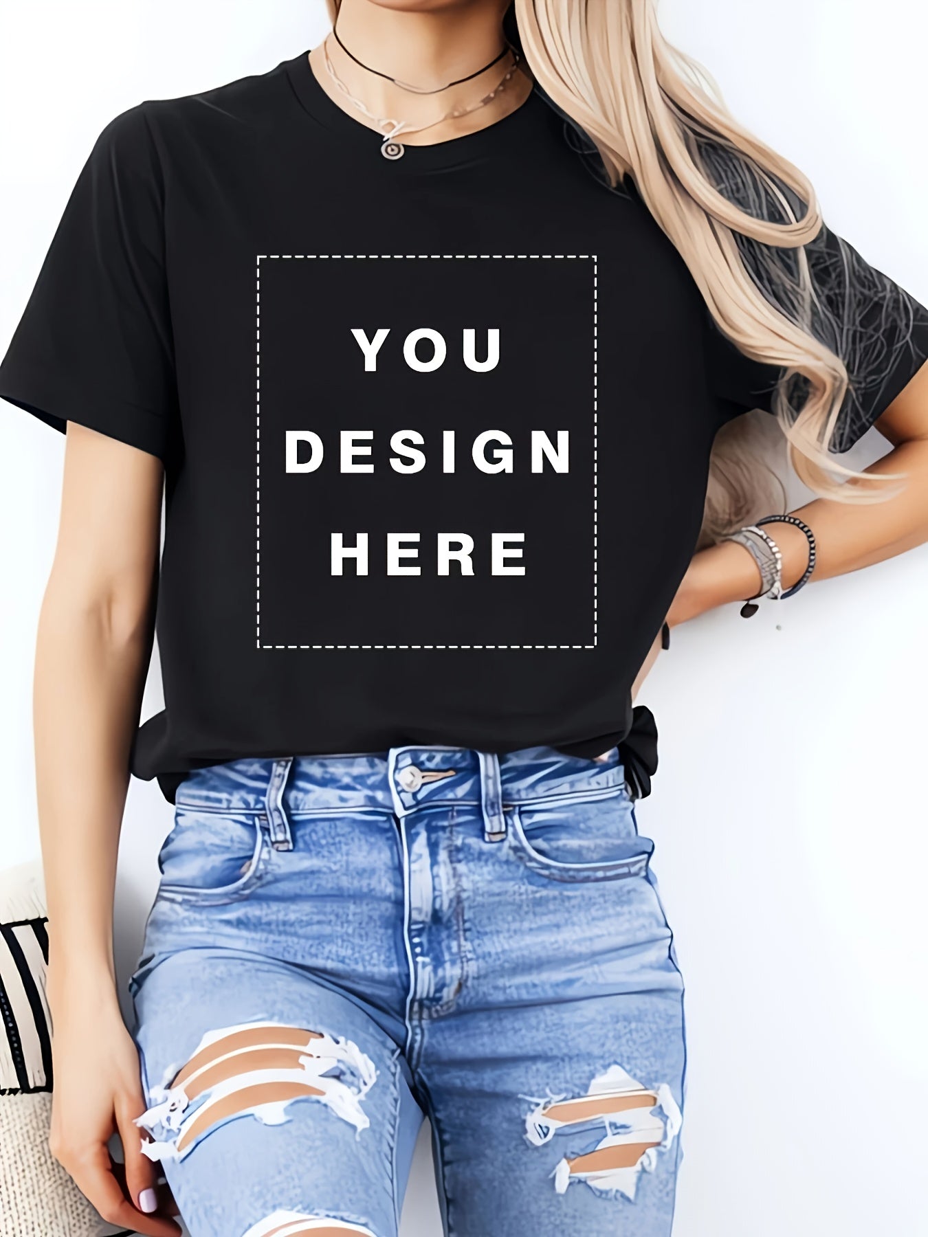 [Independence Day Custom]Custom Women'S T-Shirt - Summer Short Sleeve Tee With Personalized Image/Text Upload, Round Neck For Casual Wear, Party, Festival Gift For Family Friends, Solid Design Shirt, Durable Print Quality, 250 USA Anniversary Tee