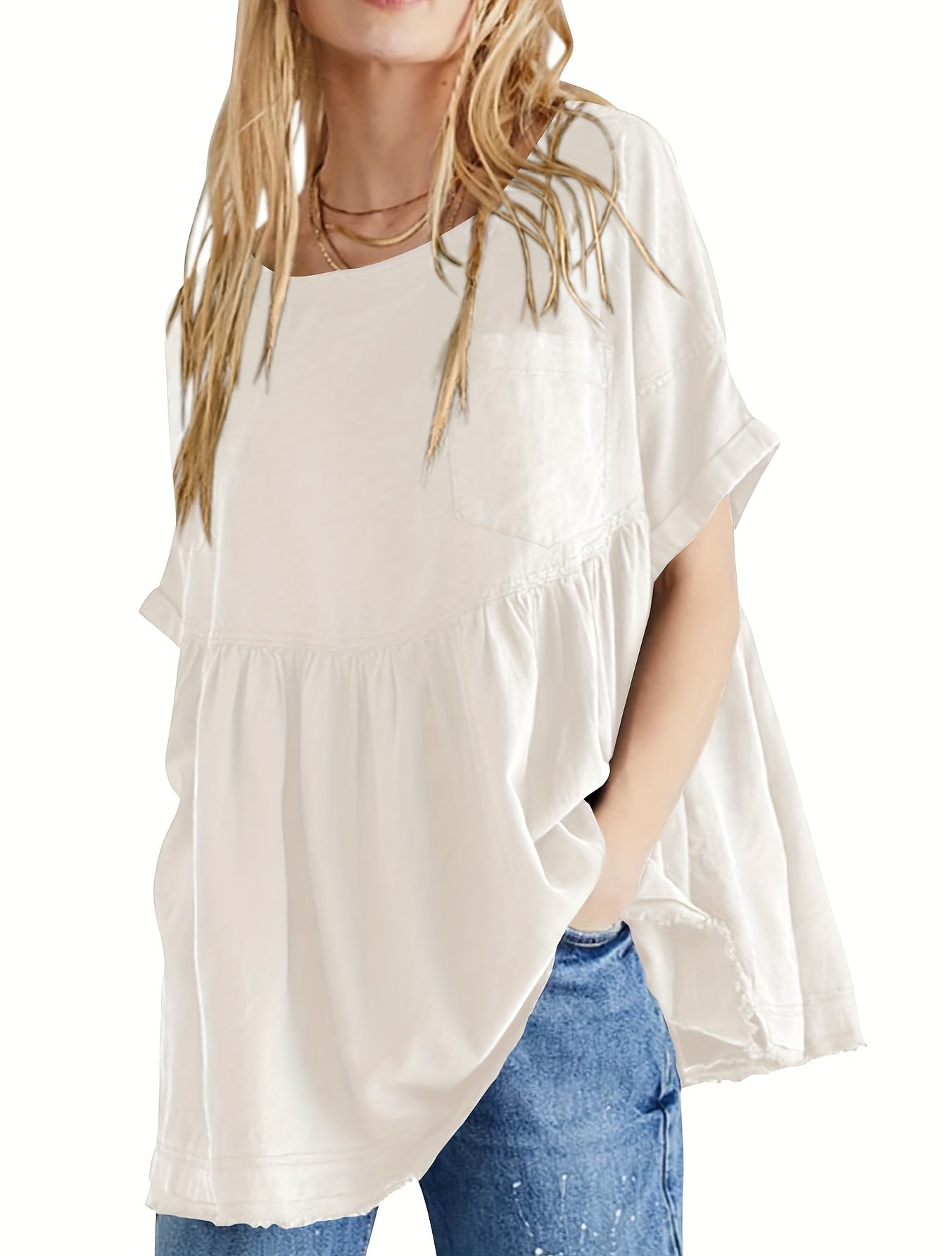 Women's Beige Oversized Short-Sleeve Shirt - product view 6