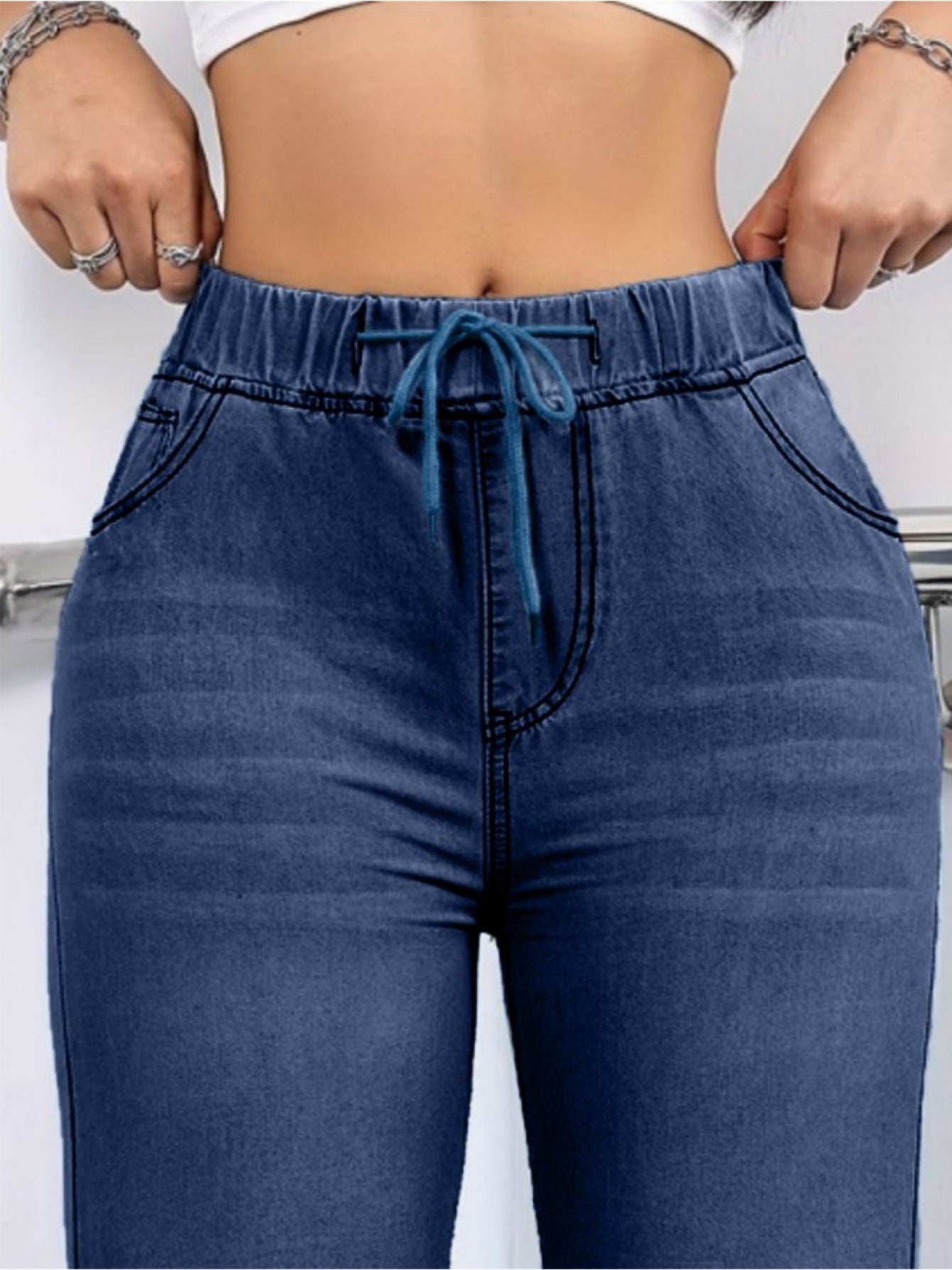 1pc Women's High-Waisted Wide-Leg Jeans Pants - Retro Straight Leg Trousers with Drawstring Waist, Soft- Fabric Suitable for Daily & Streetwear Outfits, Full-Length Bottoms, Hand Washable, Spring/Autumn Wardrobe Essential