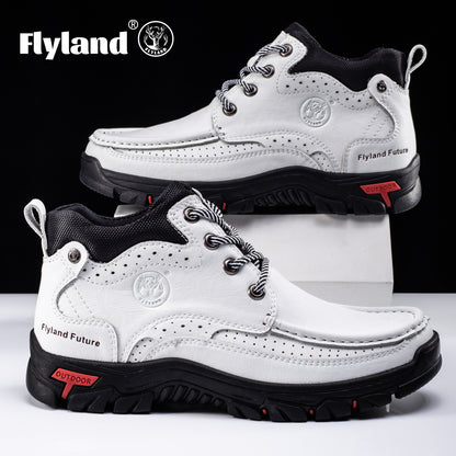 FLYLAND Men'S Fashion Vintage Classical Genuine Faux Leather Handmade Chukka Boots Daily Casual Work Office Shoes