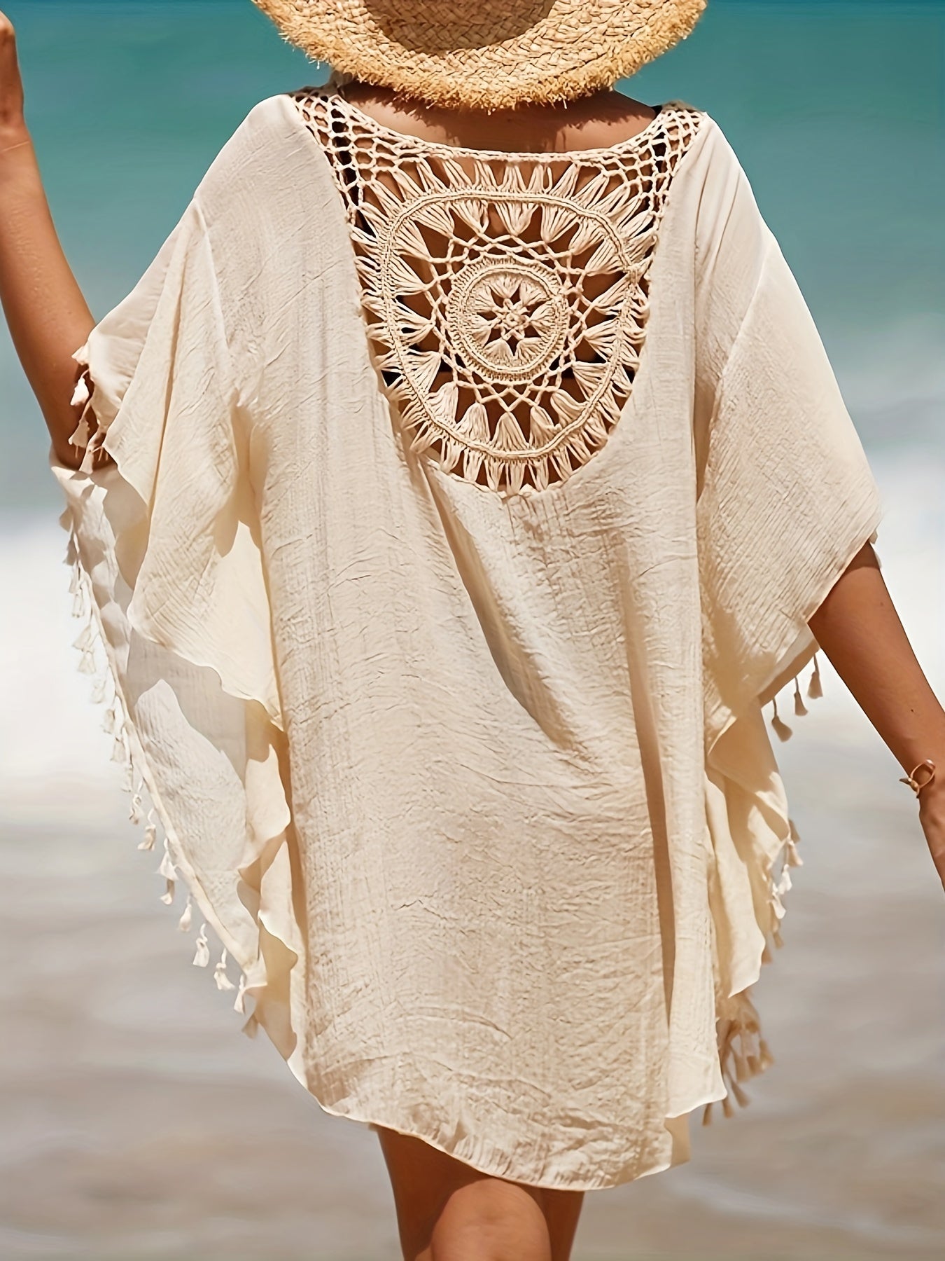 Lace Crochet V-Neck Dress Designed As a Cover-Up for Women'S Swimwear, Perfect for The Beach