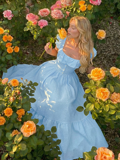 [Elegant Romantic Dress] Women's Spring/Summer Off-Shoulder Ruffled Waist Dress | Elegant Romantic Design, Showcasing Soft Temperament, Ideal for Dates, Outings And Daily Wear