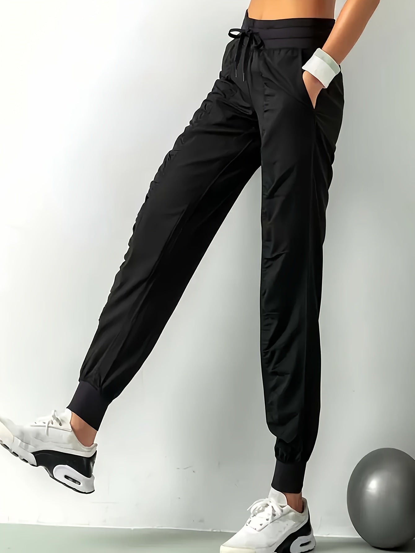 3pcs Women's Quick-Dry Training Tracksuit Pants - Slim Pleated Athletic Joggers with Drawstring Waist & Side Pocket, Gym Workout Pants Suitable for Running,, Gym - Spring Summer Fall Solid Color (Machine Washable)