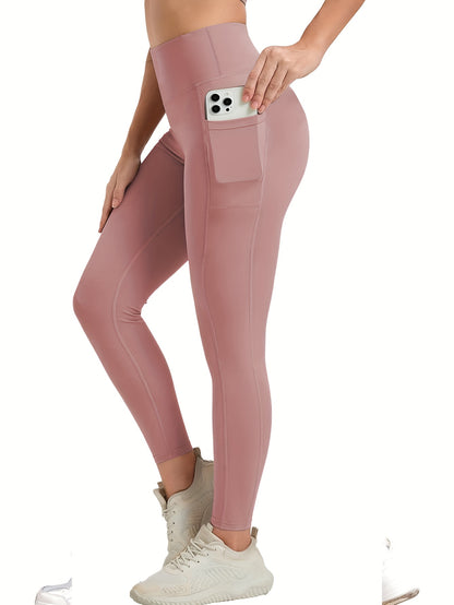 10pcs Pack Women's High-Waisted Stretch Yoga Leggings - Full-Length Workout Pants Suitable for Running, Gym, Pocketed for Layering - Solid Color Athletic Wear