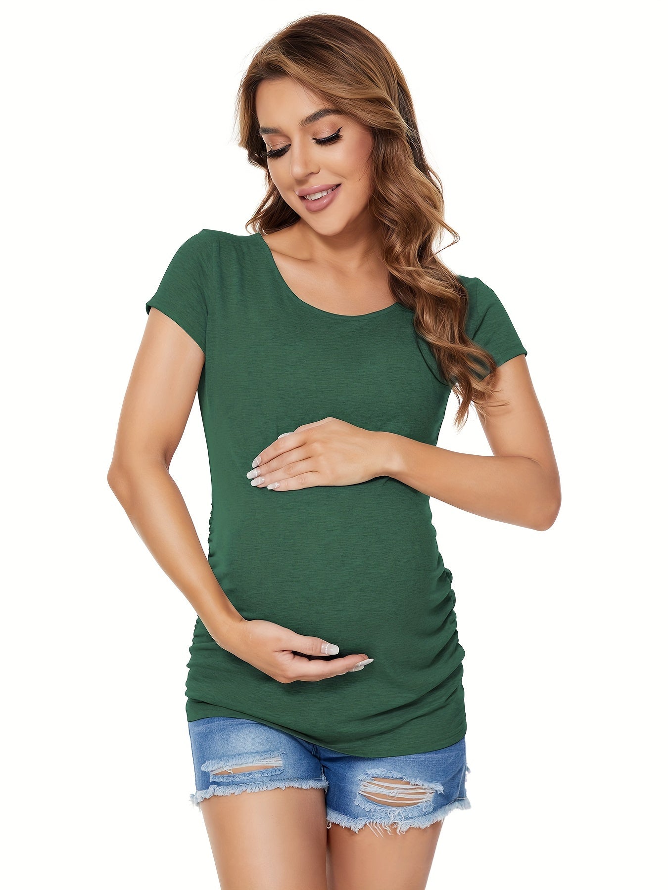 Women's Maternity Classic Side Ruched T-Shirt Tops Mama Pregnancy Clothes