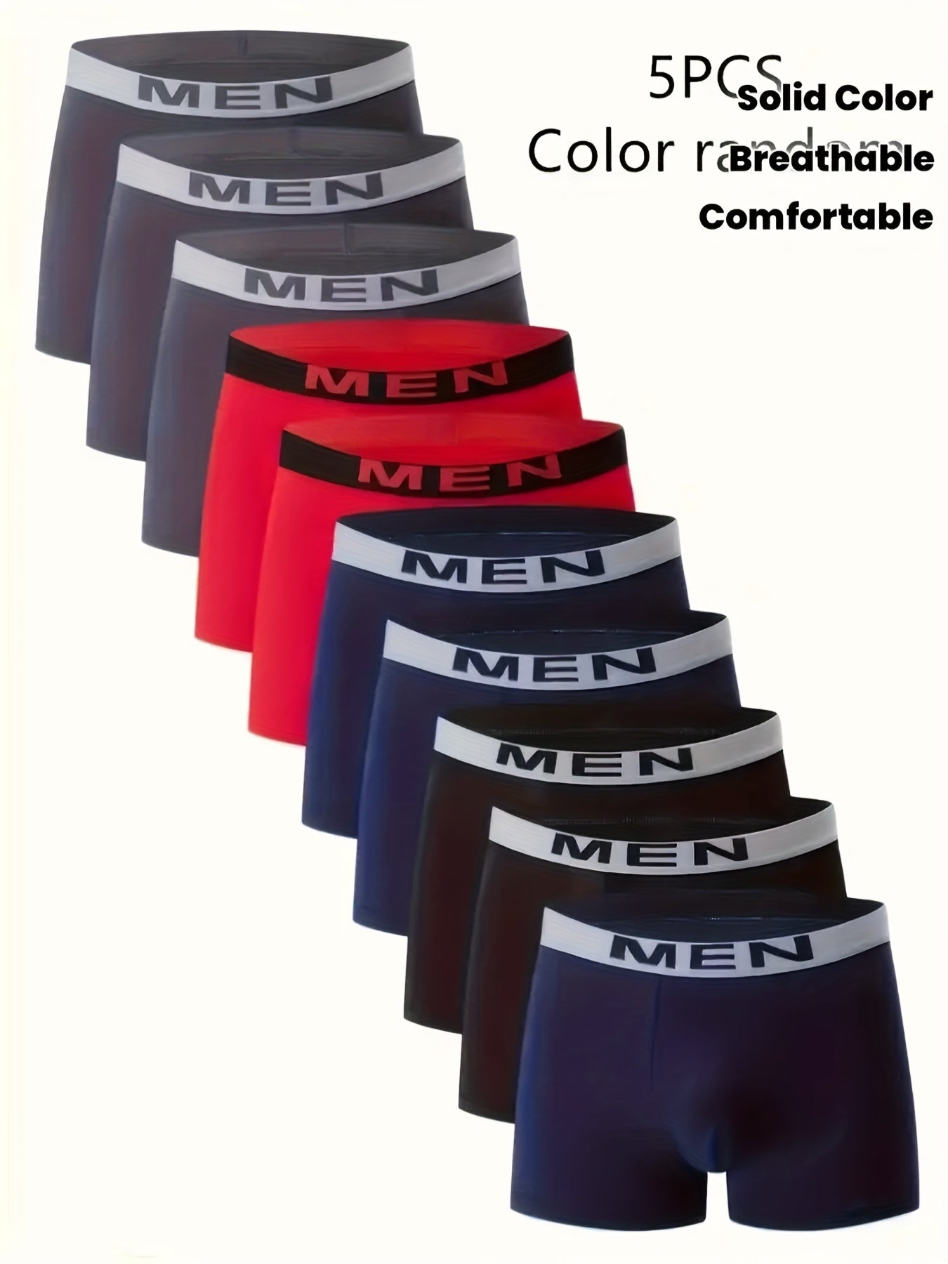 Set of 5 Men'S Breathable Boxer Shorts - Soft, Flexible, Plain Color, Casual Athletic Underwear