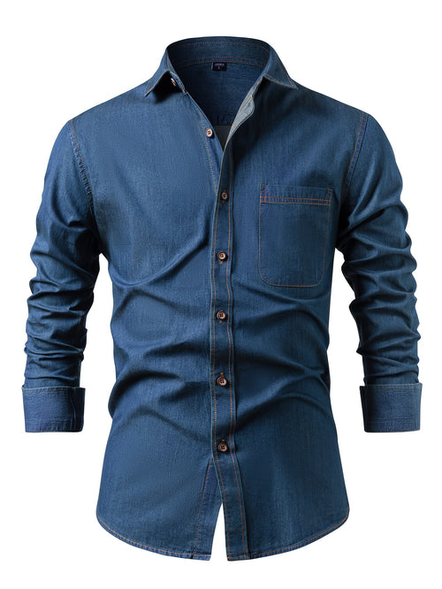 A Stylish Men's Casual Shirt With Long Sleeves And A Jacket, A New Spring And Autumn Men's Top With A Solid Color Pocket Design And A Lapel Collar.