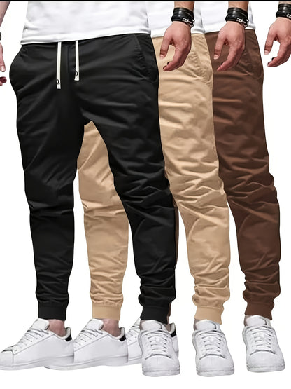 5pcs Men's Casual Sweatpants, Polyester Knit Fabric, Cotton Solid Color, Regular Fit with Pockets, Elastic Waist Drawstring Joggers Ideal Gift, Loose Waist, Spring Clothes, Summer Clothes, Valentine's Day Gifts, Easter Gifts, Discounted
