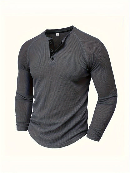 5 Casual Solid Color Henry Shirts for Men, Featuring Round Neck And Half-Button Long Sleeves, Ideal for Outdoor Activities in Spring And Autumn, Model LT8051