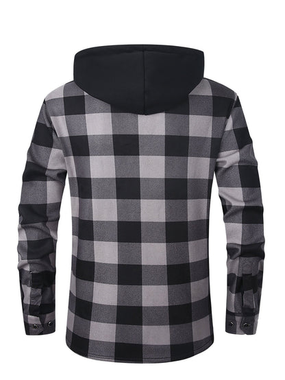 New Men'S Plaid Hooded Long-Sleeved Shirt Outdoor Casual Shirt Jacket | Flannel with Pocket Double Bag Double | Inner Lining Is Thickened | Thermal Shirt