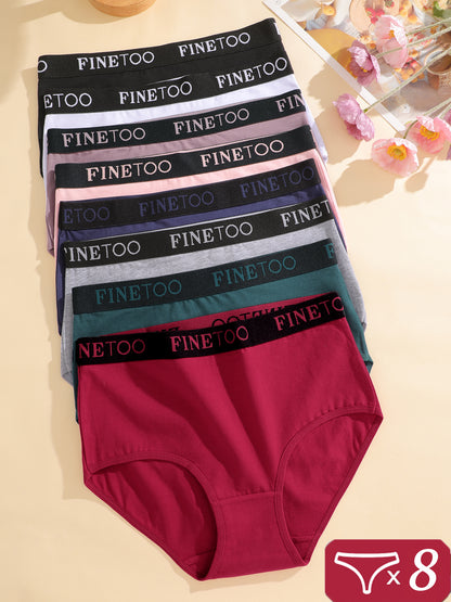 8pcs Women's High-Waisted Panties Soft Breathable Underwear, Assorted Colors