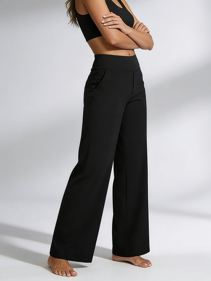 1pc Summer High-waisted Casual Pants, with Pockets And Stretch for Ladies, Straight-leg Pants for Women, Fashionable Yoga Sportswear for Ladies, Yoga Pants for Women