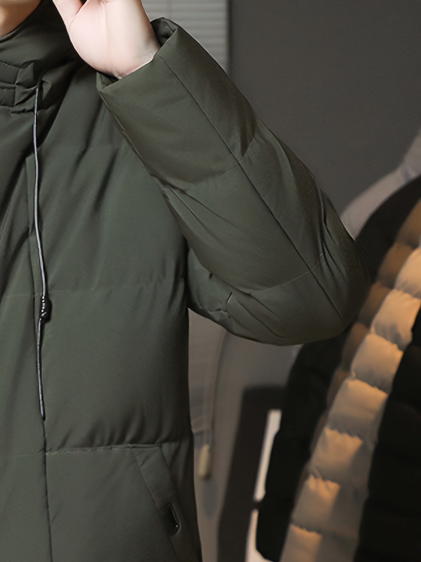 Men's Grey Polyester Long-Sleeve Coat - product view 12