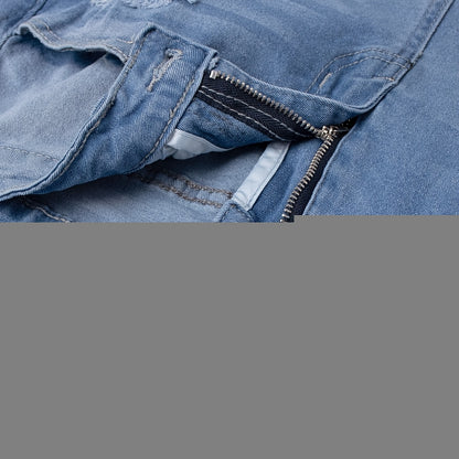 Women'S Fashion Casual Multifunctional Loose Denim Shorts, Versatile Denim Hot Pants, Casual Street Jeans, Trendy Ripped Denim Shorts with Ripped Cuff Detail Design, Essential for Daily Commute, Parties, And Electronic Music Festivals, Gift