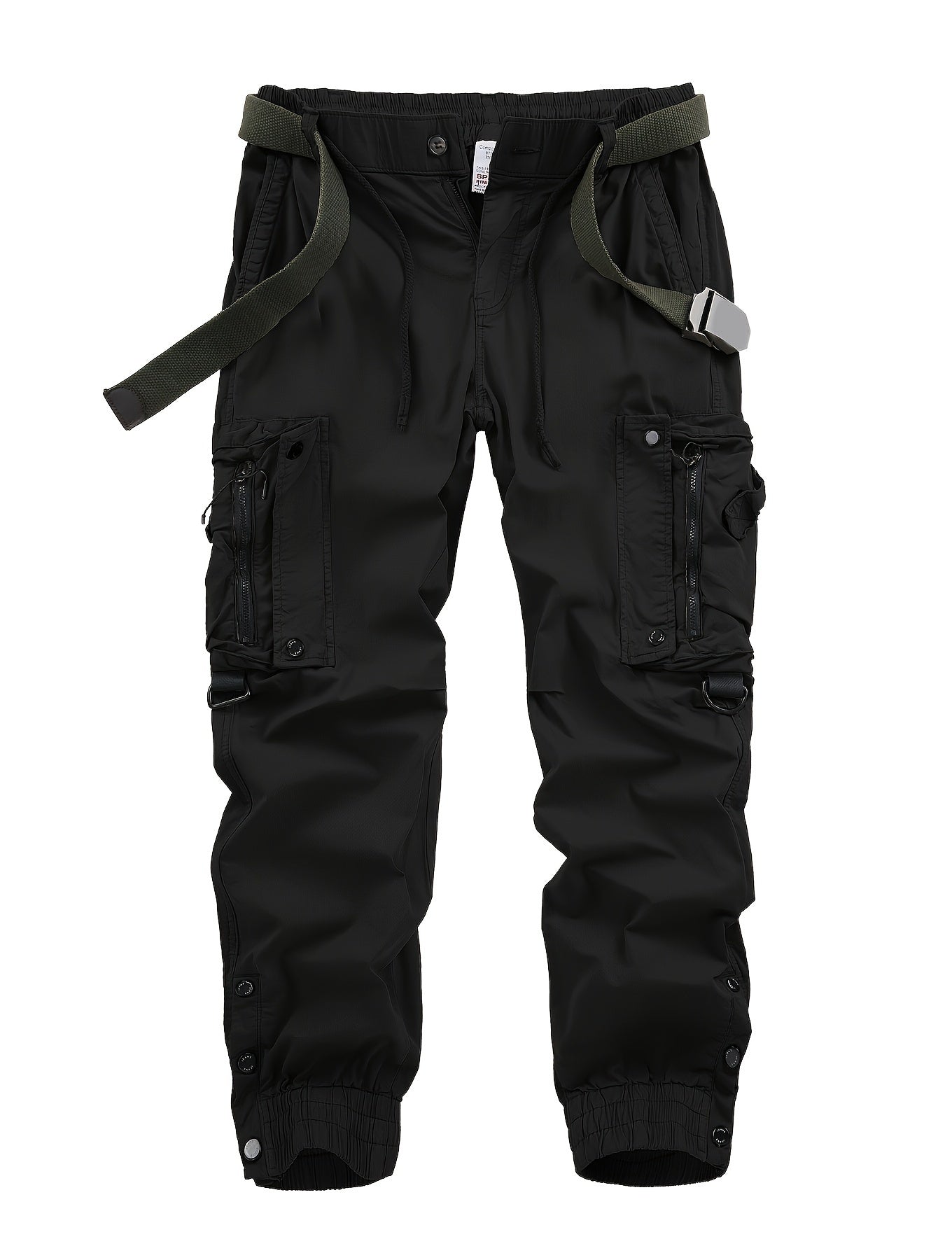 Solid Cargo Men's Casual Long Pants with Multiple Pockets AndButtons, Outdoor Hiking Camping Mountaineering
