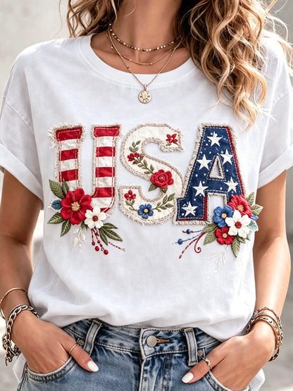 USA 250Th Anniversary Women'S Independence Day Patriotic T-Shirt, 2D Print Casual Short-Sleeve Crewneck Tee for July 4Th Celebrations