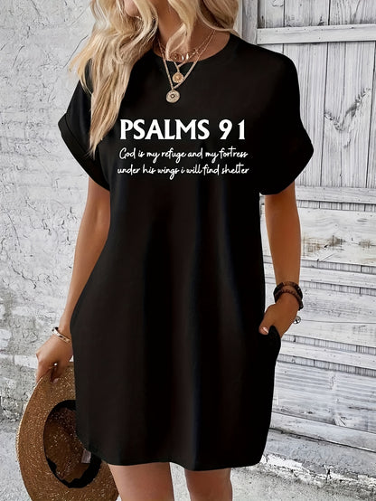 Women's Casual Letter Print Pattern Summer Dress Short Sleeve Loose TShirt Style Mini Dress with Pockets Beach Outfit, Mother's Day Gifts
