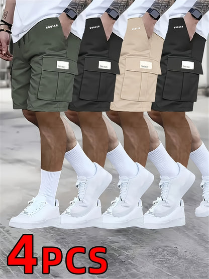 4pcs Men's Loose Fit Workwear Shorts with Large Pocket & 5-Pocket - Casual Athletic Outdoor Shorts Suitable for Gym, Basketball,, Summer Training Pants