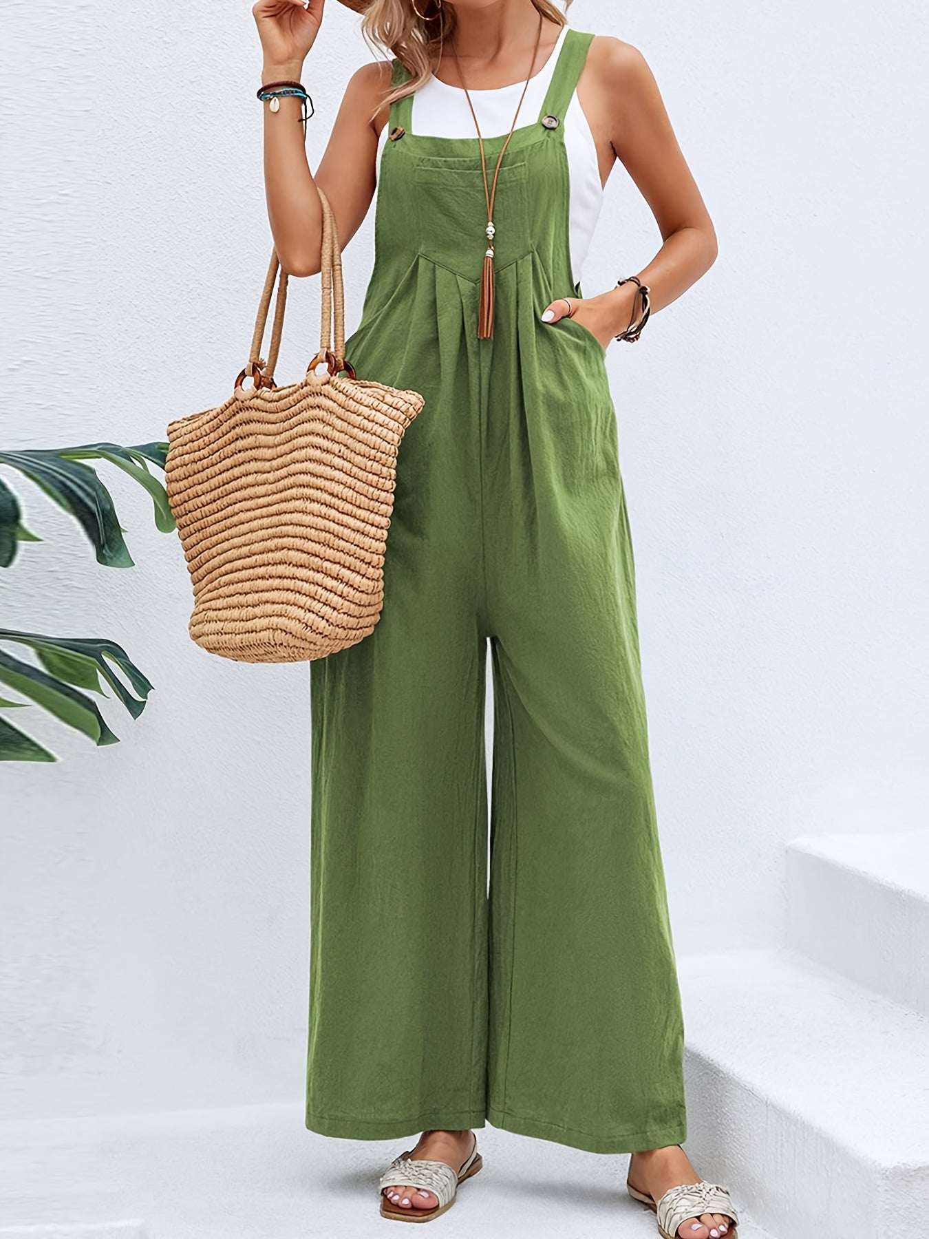 Scacto 2025 Summer Comfortable Women's Casual Loose Clothing Jumpsuit Y2k Fashion Overalls Square Collar Sleeveless