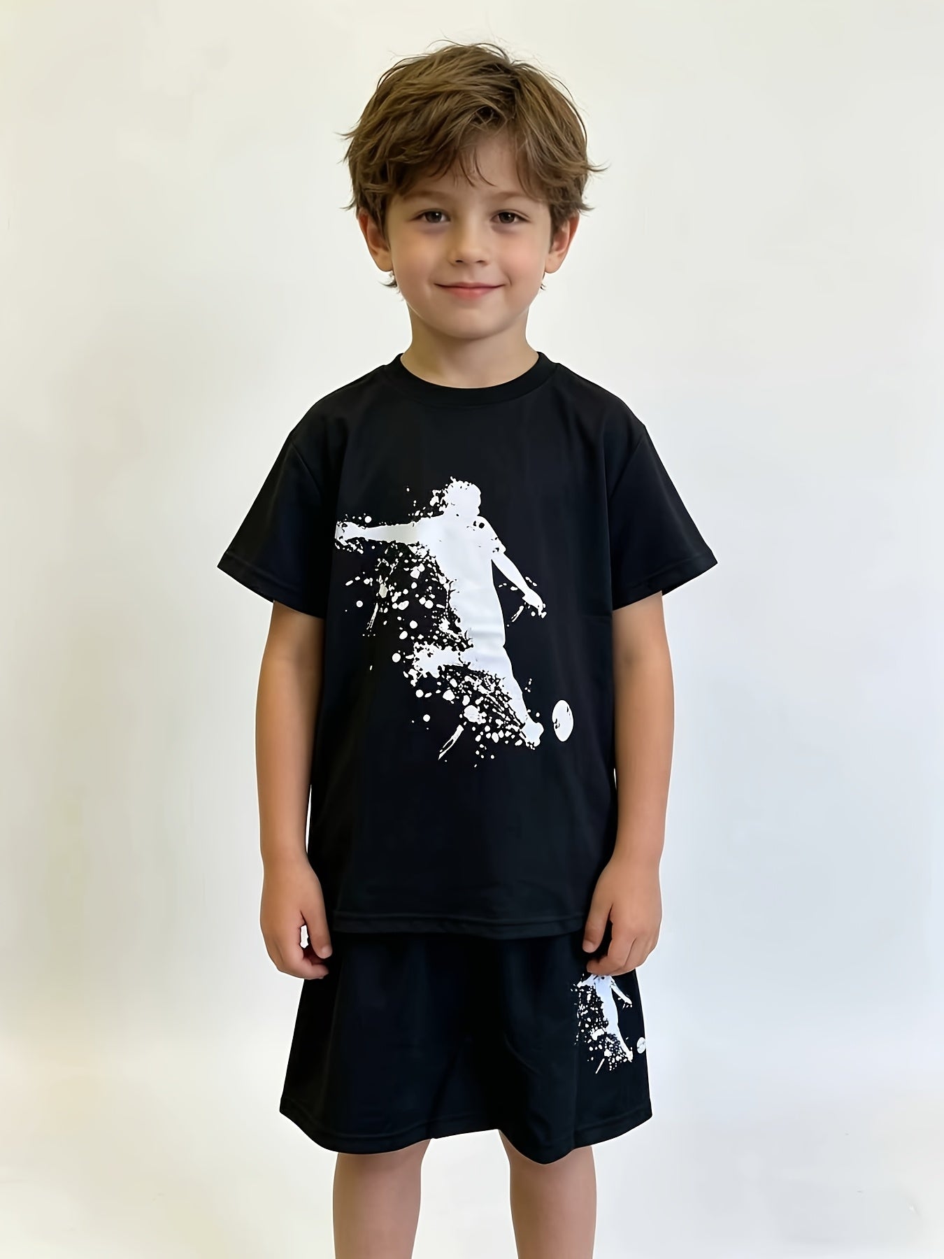 6pcs Boys' Breathable, Comfortable, And Stylish Printed Round-neck Short-sleeve And Shorts Set - Spring/Summer/Autumn Casual Wear, Leisurewear | Sporty Style | Stretchy Fabric, Suitable for Outdoor, Perfect for Outdoor