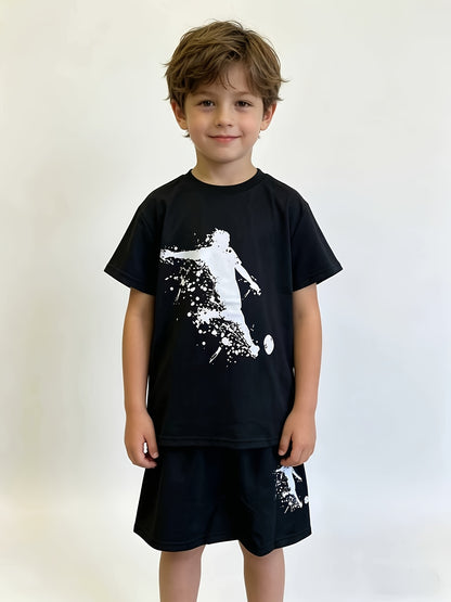 6pcs Boys' Breathable, Comfortable, And Stylish Printed Round-neck Short-sleeve And Shorts Set - Spring/Summer/Autumn Casual Wear, Leisurewear | Sporty Style | Stretchy Fabric, Suitable for Outdoor, Perfect for Outdoor