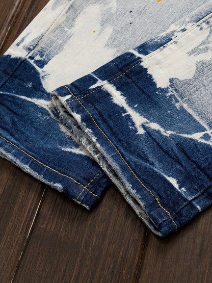 New Punk Trend Blue Nightclub Style Slim Fit Elastic Feet Nightclub Versatile Casual Straight Men'S Denim