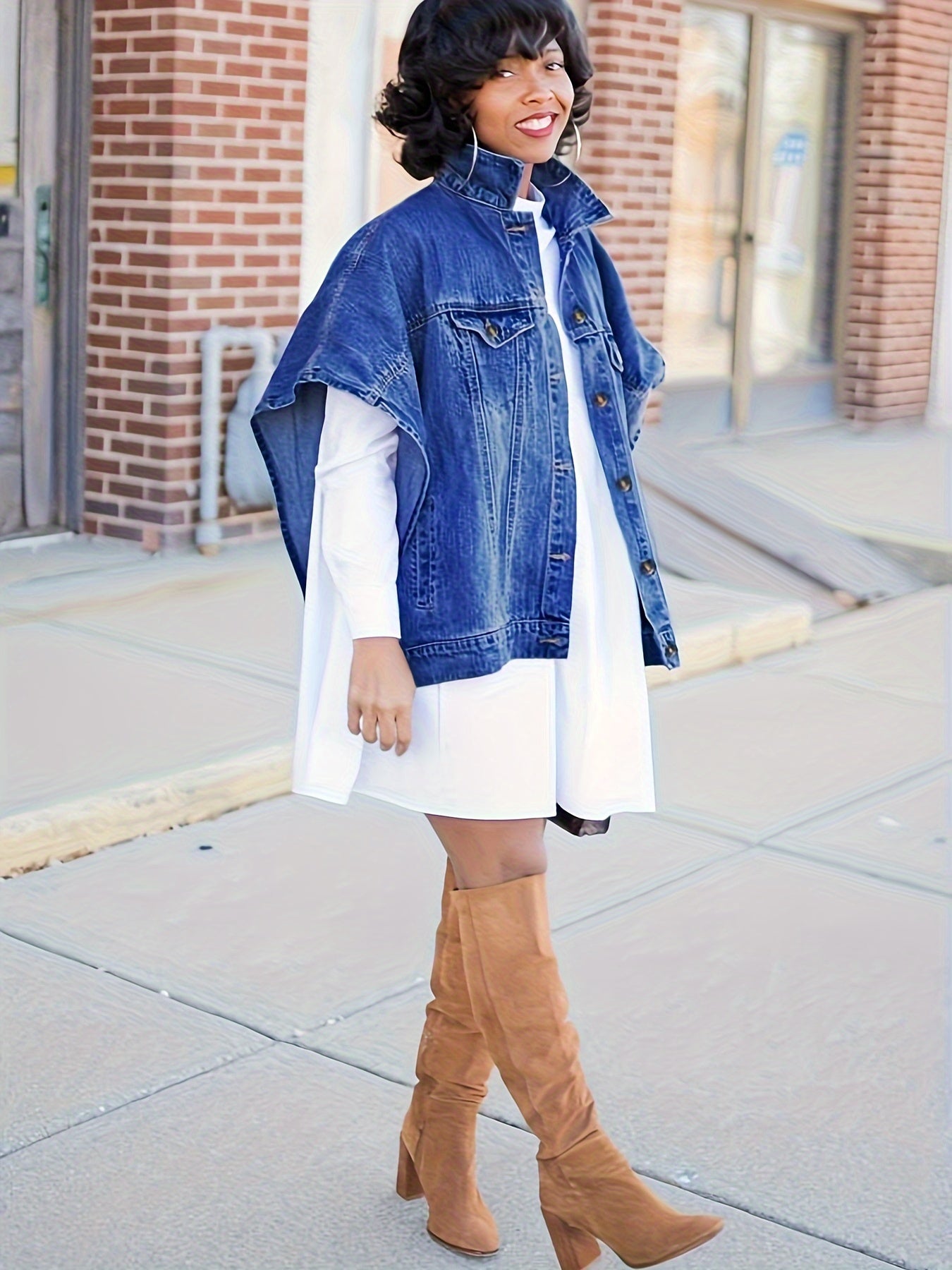 [New Denim Coat] New Denim Coat | Fashionable Women's with Cape and Hood