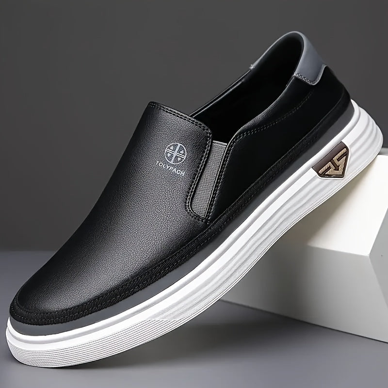 Men's White/Brown/Golden Slip-On Loafers with Non-Slip PVC Sole - Soft Synthetic Upper, Round Toe Unisex Casual & s Suitable for Daily Wear, Vacation, Year-Round Use - All-Season Comfortable Loafers