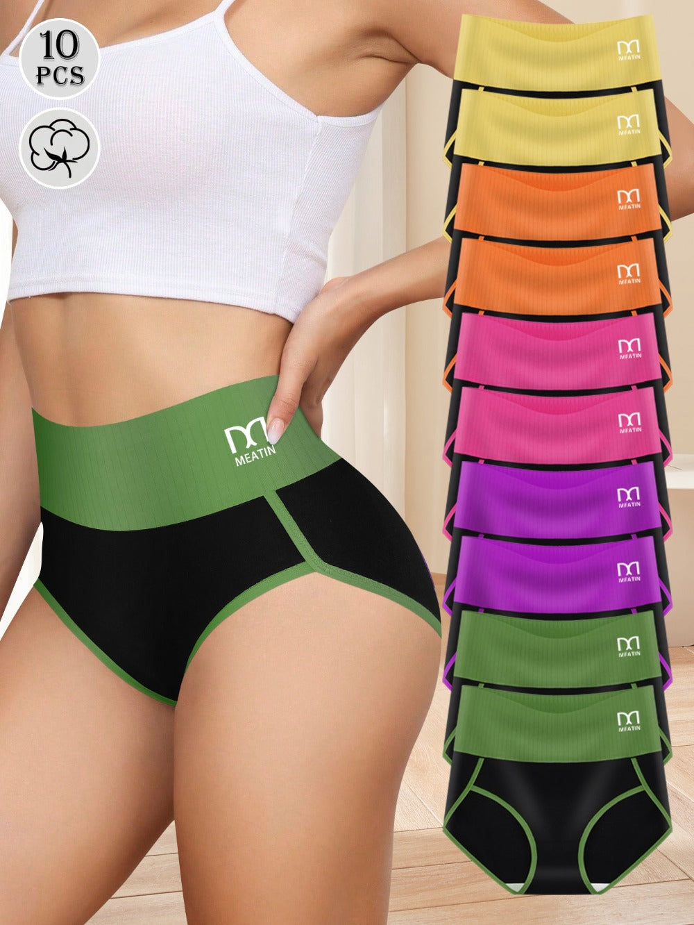 Women's 10-Pack High-Waist Seamless Briefs - Soft Plus Size Daily Comfort Mixed colors