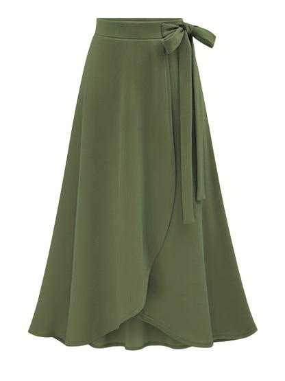 Women's Autumn New High-Waist Irregular Split Skirt with Lining, Mid-Length 2-in-1 Tie Dress