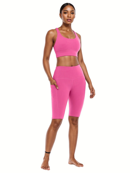 6pcs Set Of Women's Cycling Shorts with Pockets, High Waist Belly-closing Exercise Yoga Running Fitness Tennis Shorts Large Size Sports Shorts