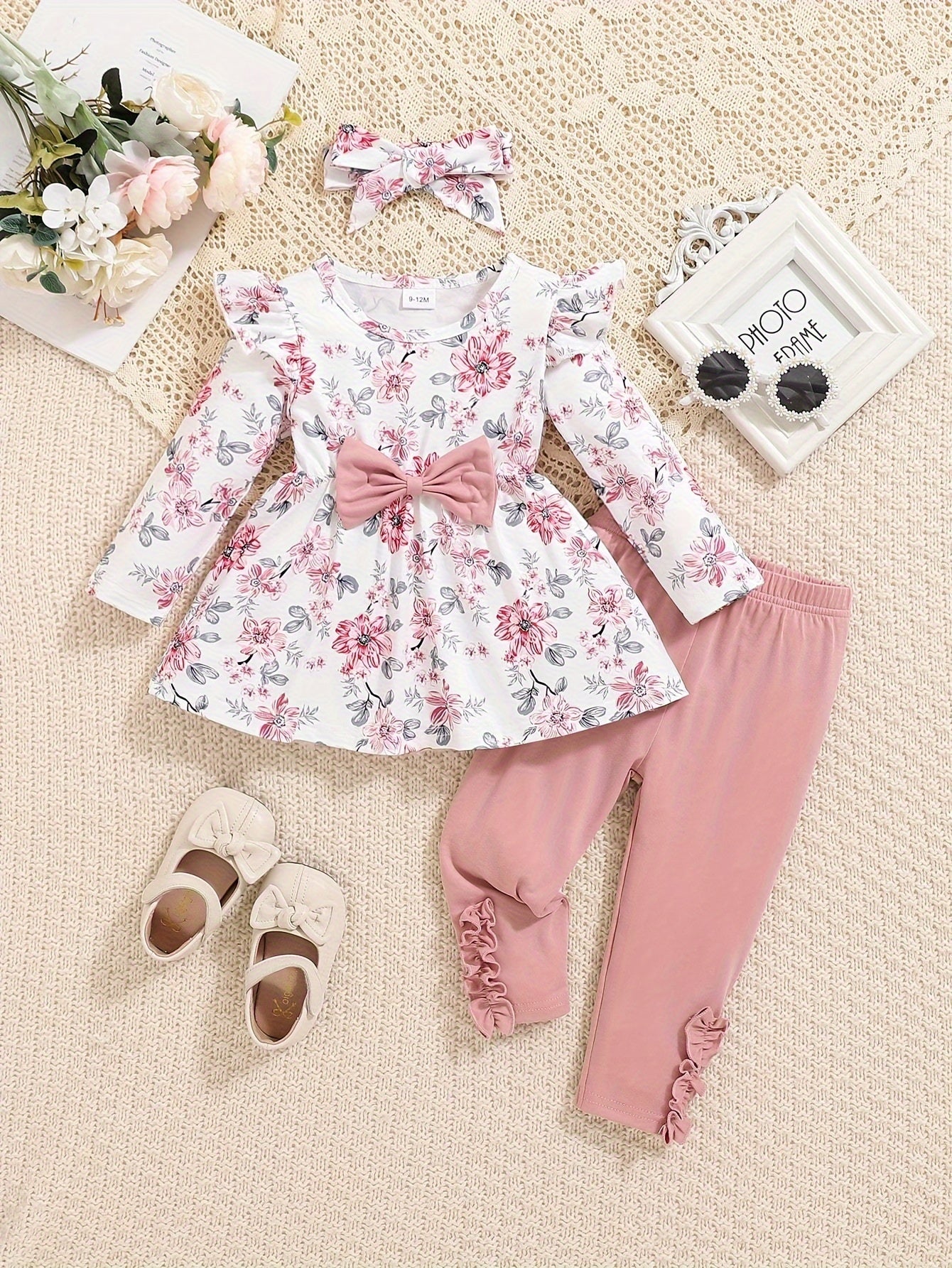 Girls' Rust Polyester Floral Printed Pants - product view 2