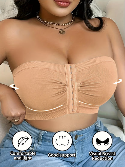 A Strapless Bra for Plus-Size Women Featuring Front Buttons, No Wires, And Designed to Lift And Prevent Sagging, Crafted from a Comfortable And Breathable Blend of Nylon And Elastane