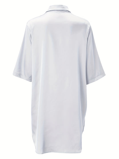 European And American Solid Color Sexy Shirt for Women Comfortable And Smooth Home Wear Long Pajamas