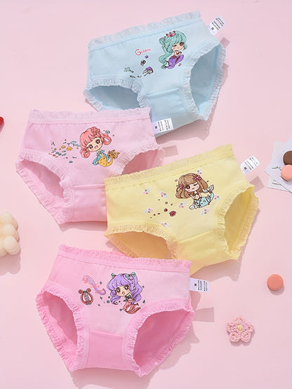 4pcs VIFINE Girls Mermaid Printed Underwear - 95% Cotton Soft Breathable Triangle Briefs with Cute Cartoon Mermaid Designs, Pastel Colors for Youngsters & Youngsters, All-Season Comfort