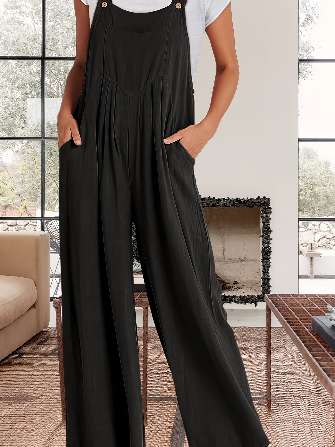 1pc Polyester Women's Sleeveless Cami Jumpsuit Wide Leg Pants, Black Friday/Christmas Wear, Spring/Summer/Fall Casual/Dating, Versatile Machine Washable, Perfect for Summer Vacations, Christmas, Black Friday, Casual Outings, Beach Wear, Parties
