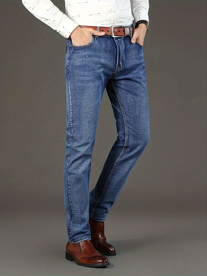 Men'S Plain Denim Trousers, Featuring a Light Business Look with a Bit of Stretch, Straight Leg Design Suitable for Casual Outdoor Wear