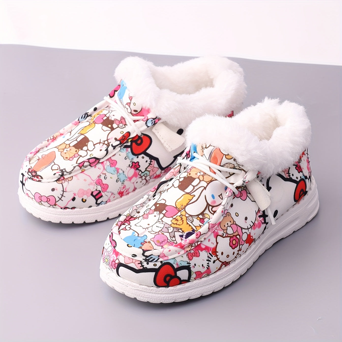 Casual Athletic Footwear for Girls, Featuring a Low-Cut Design Ideal for Both Indoor And Outdoor Use, Offering a Flat And Comfy Loafer Style, Adorned with KT Cats, Big-Eared Dogs, And Plush