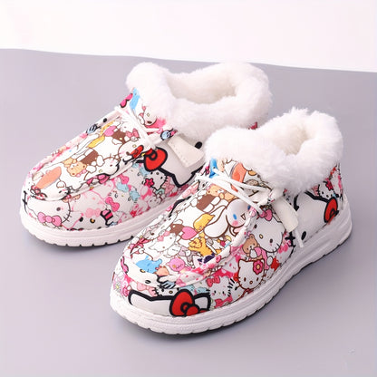 Casual Athletic Footwear for Girls, Featuring a Low-Cut Design Ideal for Both Indoor And Outdoor Use, Offering a Flat And Comfy Loafer Style, Adorned with KT Cats, Big-Eared Dogs, And Plush