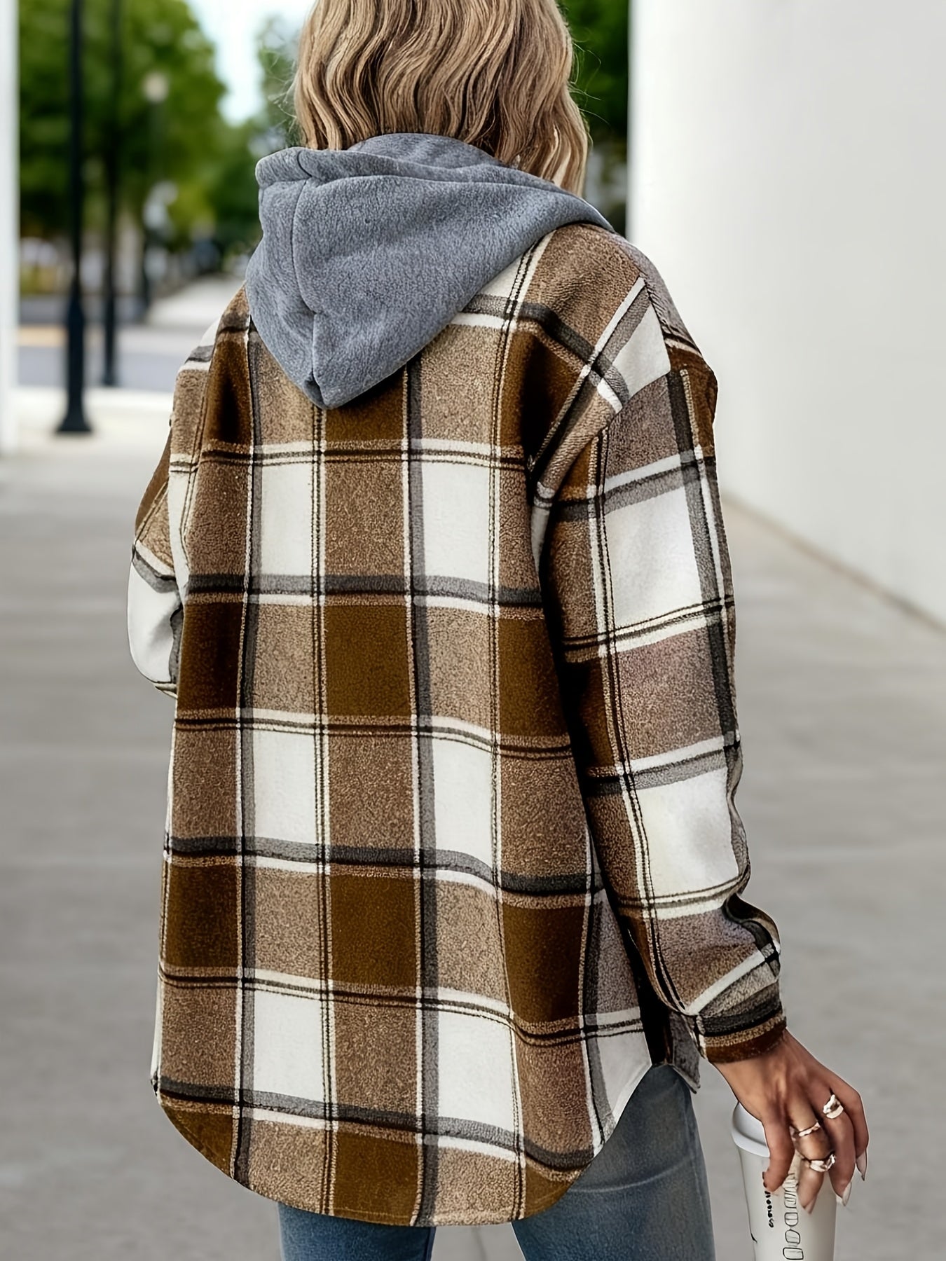 Women's Black and White Checkered Hooded Shirt Jacket, a Popular Warm Outfit for Autumn and Winter. Perfect for Casual and Layered Looks, Autumn/winter Women's Clothing | Women's Apparel, Local Warehouse Discount