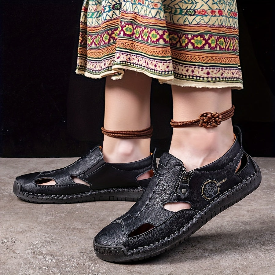 Women's Handcrafted Casual Sandals, Zipper Style Overhead Sandals, Women Shoes