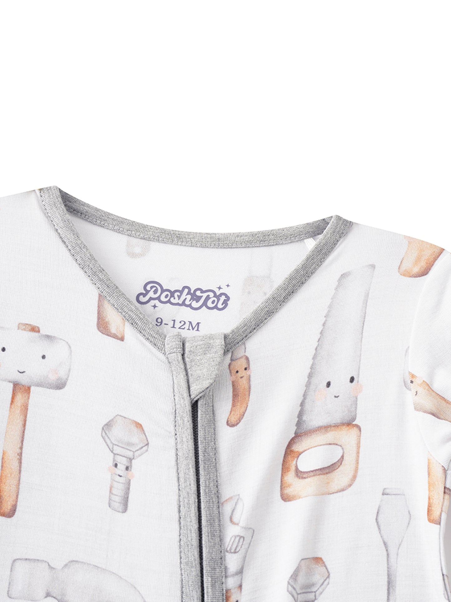 POSHTOT Newborn Baby Jumpsuit, Cartoon Tools Pattern, Bamboo Fiber Baby Clothes, Suitable for 0-24 Months, for Outdoor Games, Full-Length Zipper, Baby Items