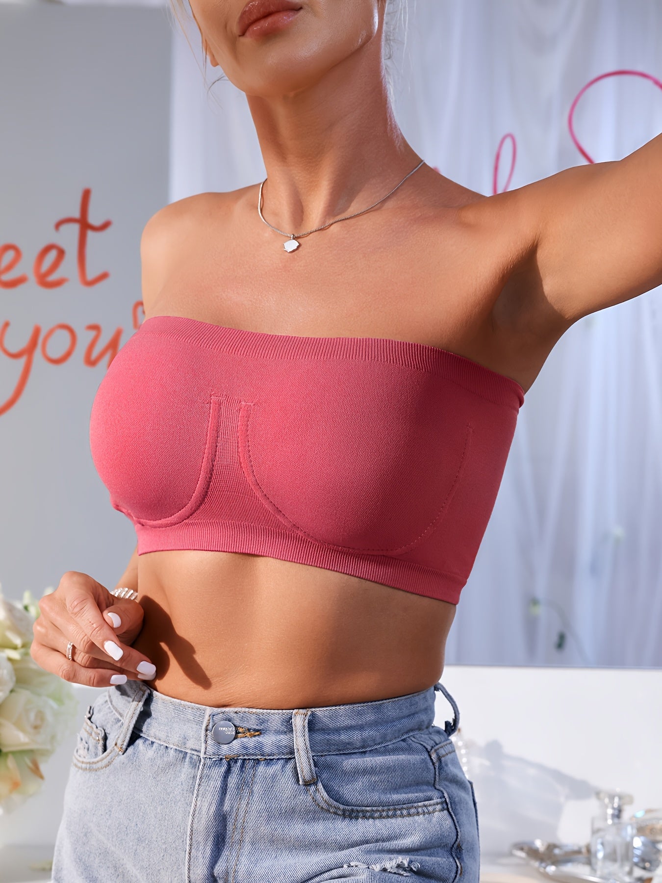 3pcs Esselegance Plus Size Strapless Bras for Women, Seamless Bandeau Tube Bra -Wire-Free Non-Slip Design, High-Stretch And Breathable for Backless Dresses Daily Comfort