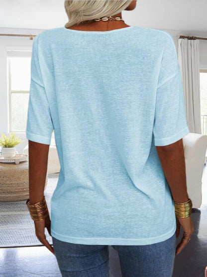 Women's Casual Loungewear Top, Loose V-Neck Short Sleeve Shirt, Soft Comfy Basic Daily Home Wear
