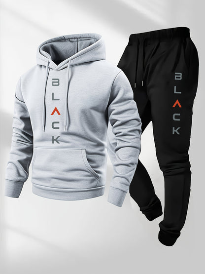 Men's Autumn Winter Set Including Hooded Sweatshirt, Stylish Jacket, Trendy American Street Style Printed Top and Pants