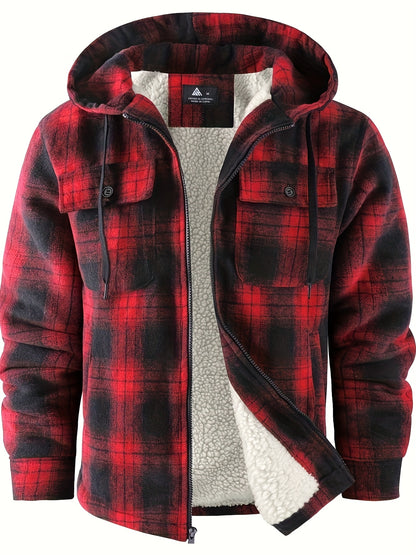 Men'S Zip-Up Hoodies with a Sherpa And Flannel Plaid Design